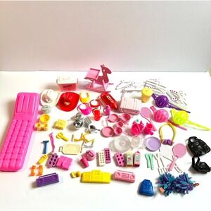 Vtg Barbie Accessories Lot Kitchen Sports Hat Pool Float Dishes Boom Box 100 pcs